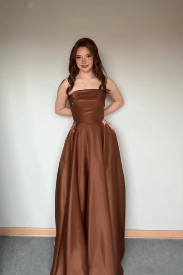 Brown Strapless Lace-up Prom Dress ZT0686