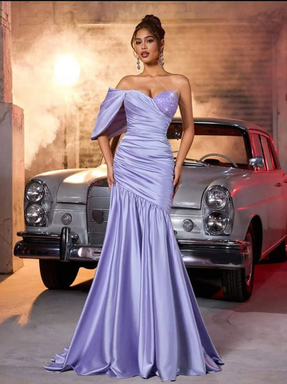 Chic Purple Strapless Pleated Mermaid Prom Dress