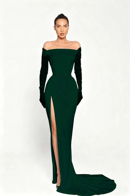 Black Long Sleeves Split Strapless Evening Dress ZT0409
