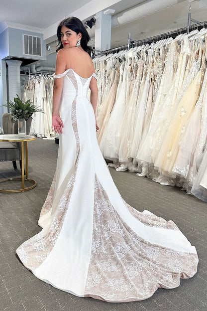 Simple Mermaid Cold Shoulder Satin Wedding Dress