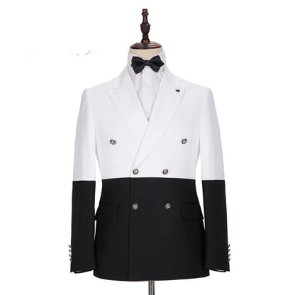 Classic Bespoke White And Black Wedding Blazer With Double Breasted Gentle For Groom