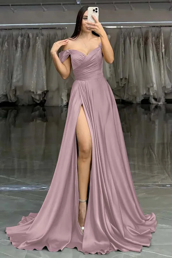 Green Off-The-Shoulder Elegant Split Evening Dress ZT0383