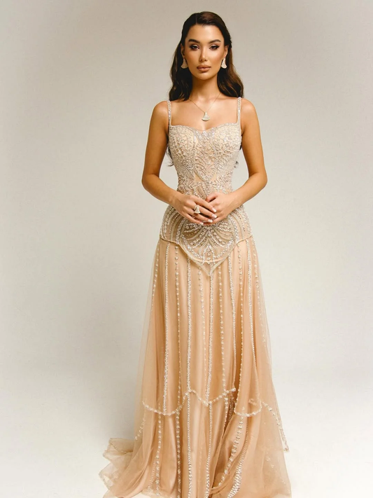 Spaghetti Straps Strapless Sleeveless Long A-Line Prom Dress