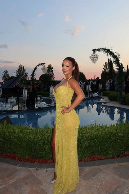 Dazzling Yellow Sweetheart Halter Prom Dress