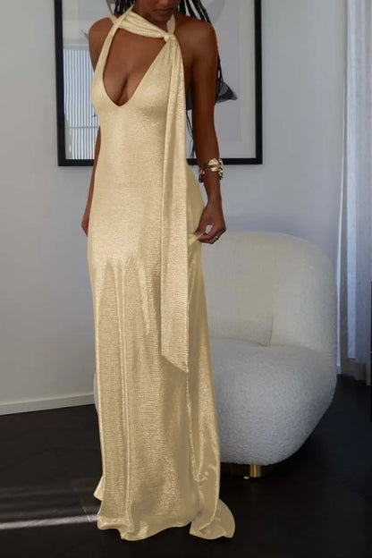 Pearl Pink Halter V-neck Sheath Shining Prom Dress ZT0665