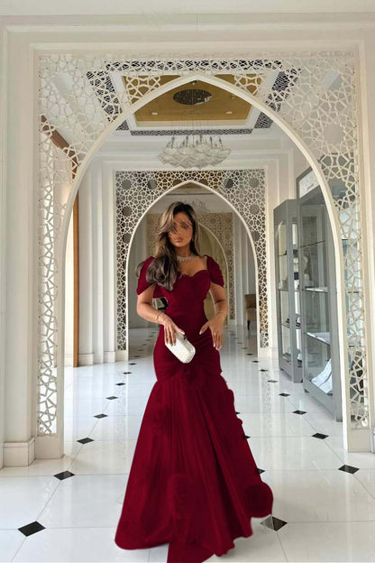 Sweetheart Short Sleeves Long Mermaid Prom Dress With Pleated