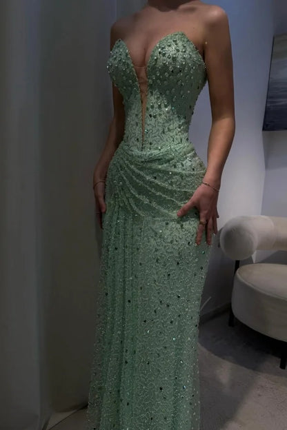 Green Gorgeous Beaded Split Prom Dress ZT0703