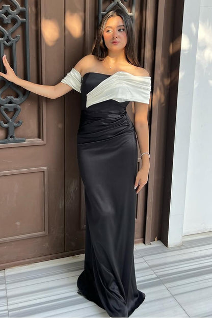 Off-Shoulder Sleeveless Mermaid Long Prom Dress With Pleated