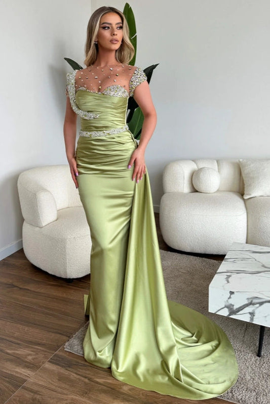 Glamorous Green Short Sleeves Prom Dress