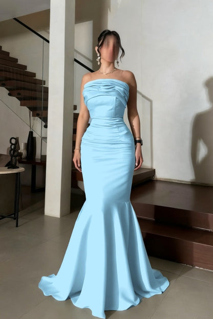 Stunning Satin Strapless Sleeveless Long Mermaid Prom Dress
