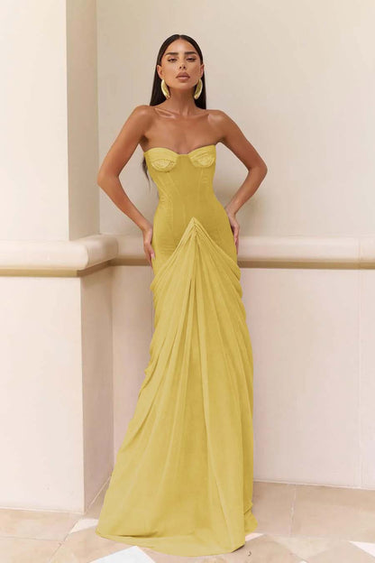 Glamorous Nude Strapless Prom Dress