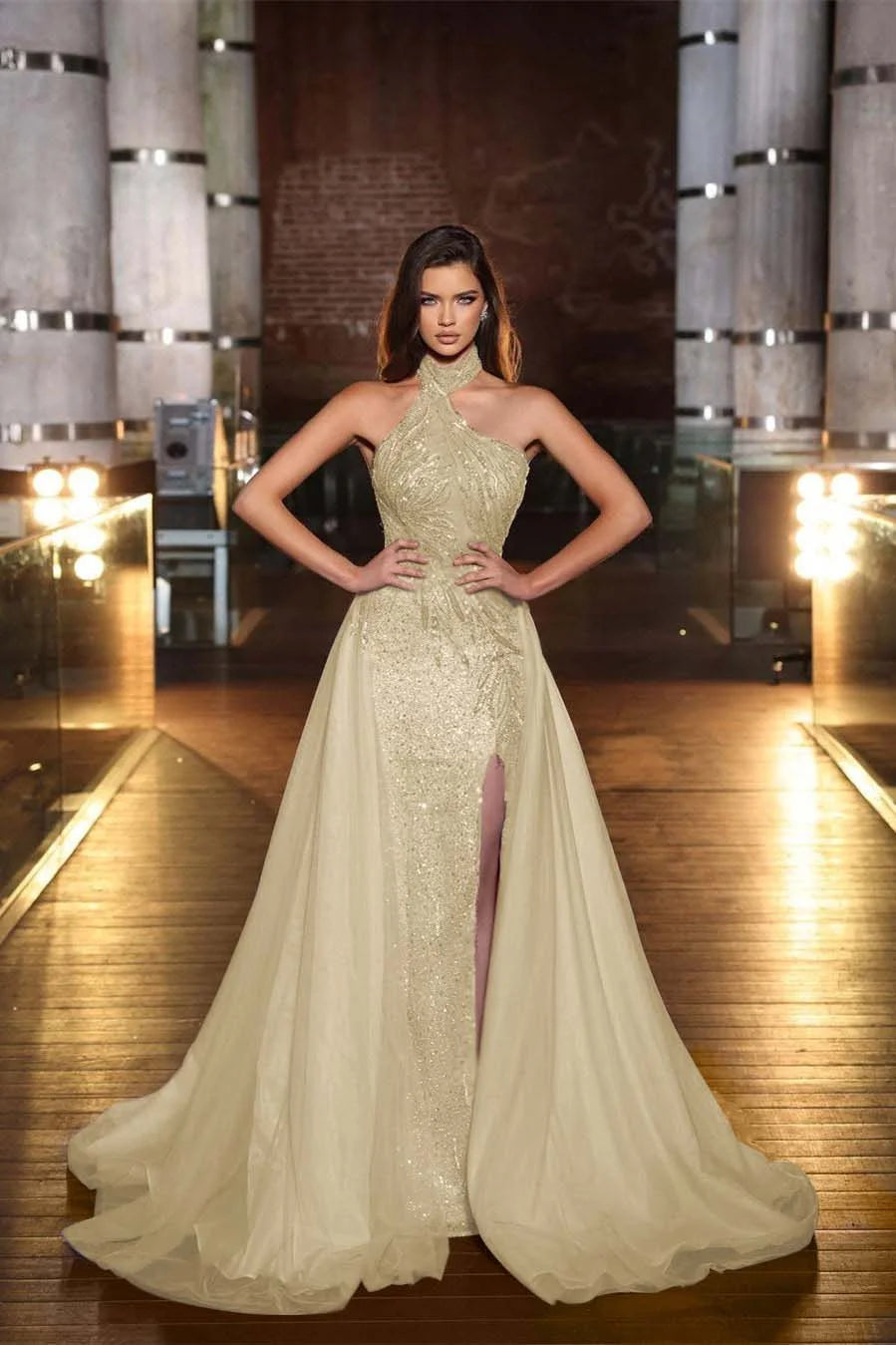 Charming Purple Evening Dress Sleeveless Strapless With Tulle Slit Sequins