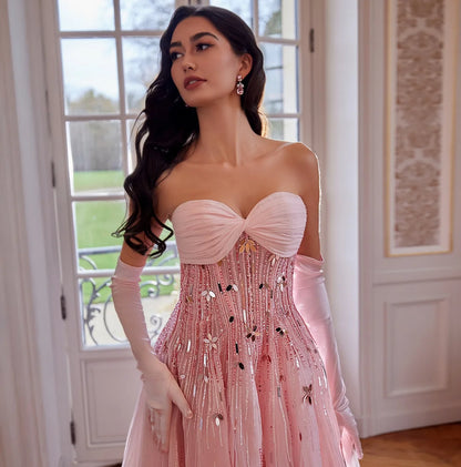 Charming Pink Sweetheart Prom Dress Sleeveless Sequins Dress