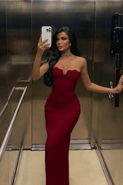 Ivory Back Slit Strapless Elegant Prom Dress