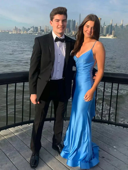 Gorgeous Mermaid V Neck Satin Prom Dress