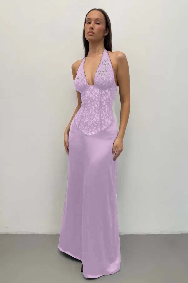 Halter Deep V-Neck Sleeveless Long Mermaid Prom Dress