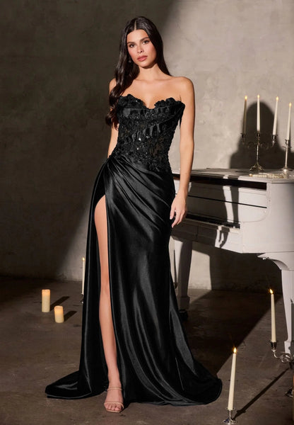 Applique Sweetheart Mermaid Sleevless Side Slit Prom Dress Floor-Length