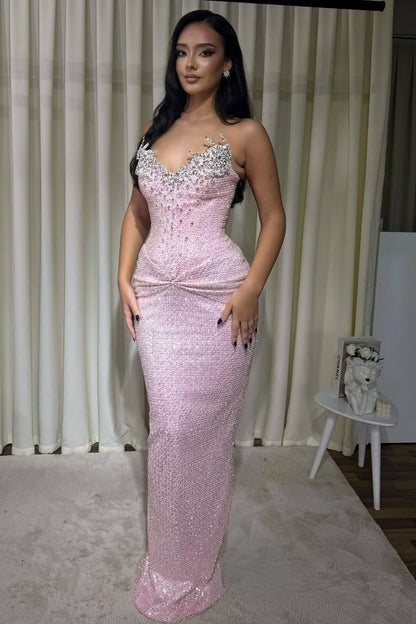 Dreamy Pink V-Neck Strapless Sleeveless Prom Dress