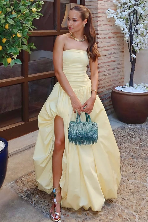 Chic Strapless Daffodil Satin Long Prom Dress