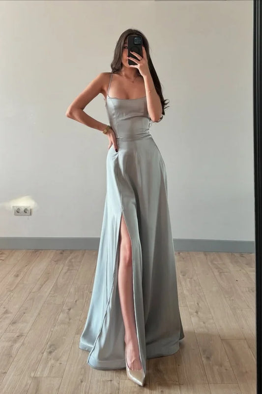 Mist Chic Split Spaghetti-Straps Prom Dress