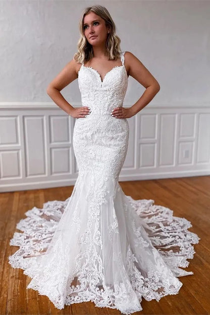 Sweetheart Starps Mermaid Lace Wedding Gown