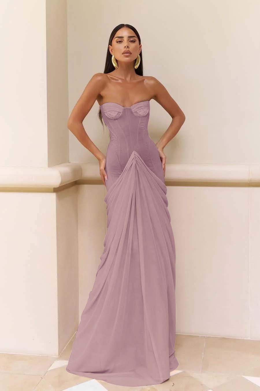 Glamorous Nude Strapless Prom Dress