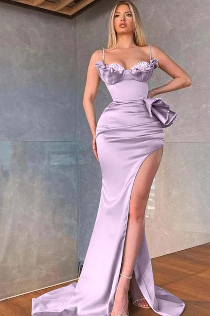 Spaghetti Straps Sleeveless Long Mermaid Prom Dress With Pleated