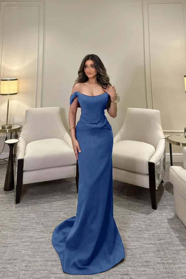 Off The Shoulder Sleeveless Long Mermaid Prom Dress With Pleated