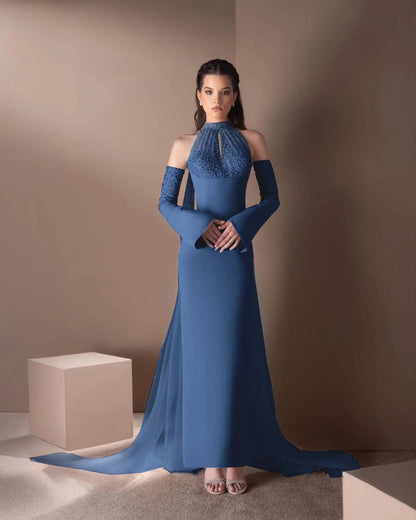 High Neck Strapless Long Sleeves Long Mermaid Prom Dress