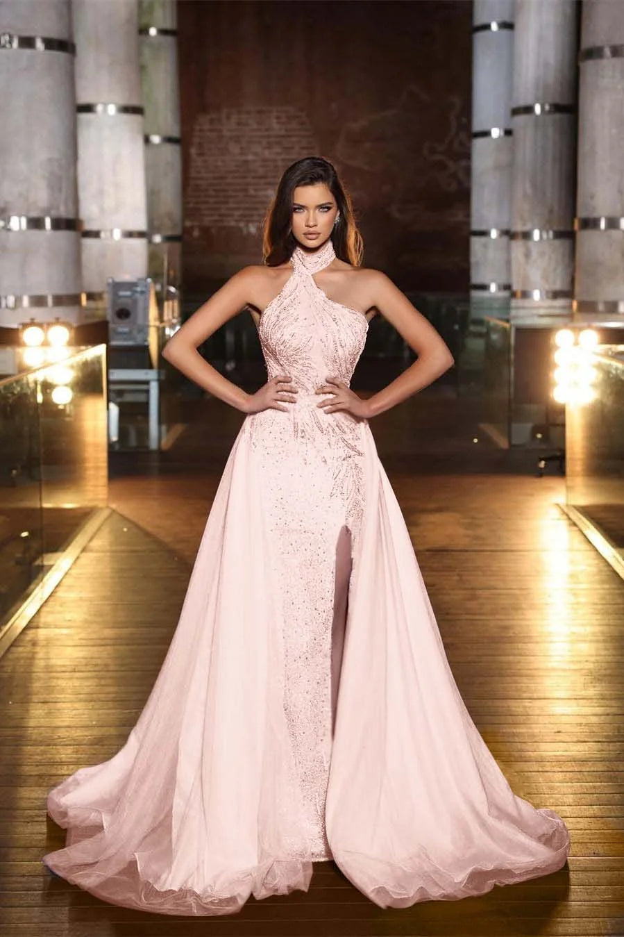 Charming Purple Evening Dress Sleeveless Strapless With Tulle Slit Sequins