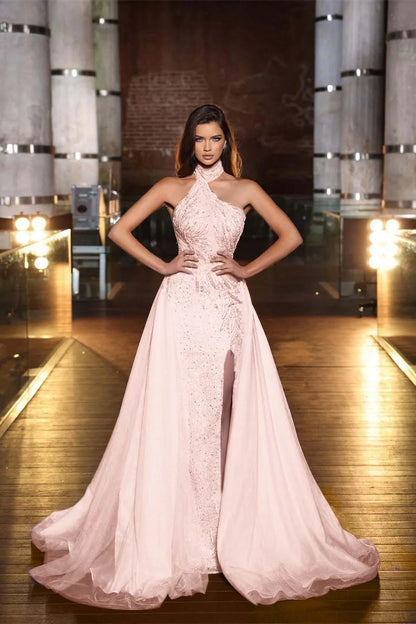 Charming Purple Evening Dress Sleeveless Strapless With Tulle Slit Sequins