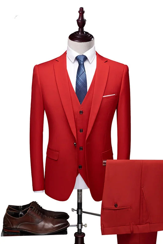 Red Three Pieces Prom Suits For Men Notched Lapel