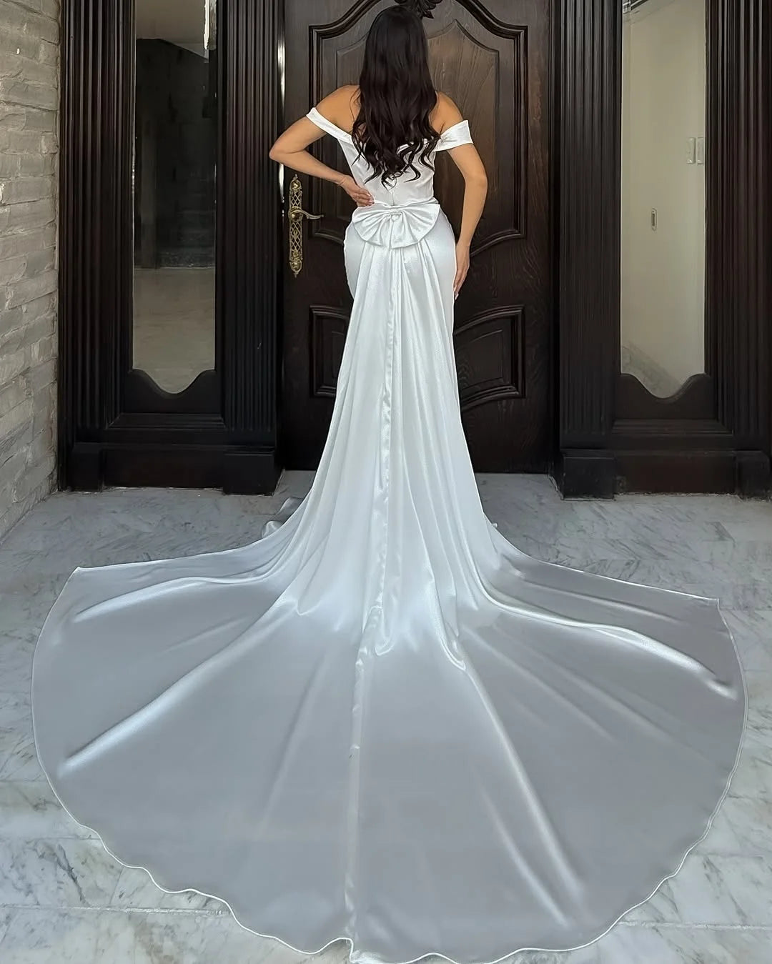 White Off-The-Shoulder Split Long Train Prom Dress ZT0736