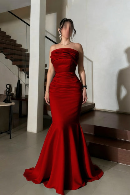 Stunning Satin Strapless Sleeveless Long Mermaid Prom Dress