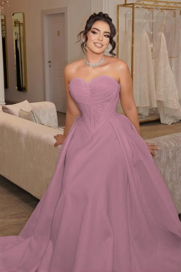 Strapless Sleeveless Long Pleated Mermaid Prom Dress With Corset