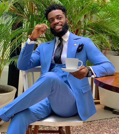 Gentle Blue Three Pieces With Three Pieces Designer Wedding Suits Outfits For Men