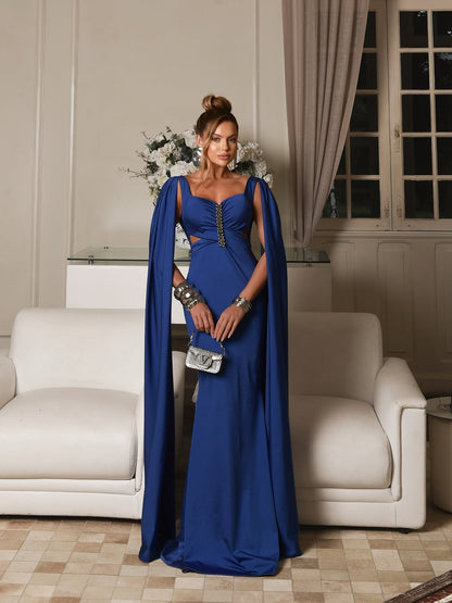 Fashion Blue Straps Prom Dress Slimming Sweetheart Mermaid Train