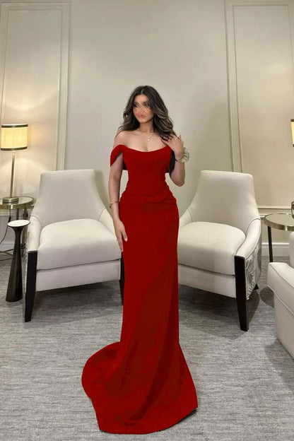 Off The Shoulder Sleeveless Long Mermaid Prom Dress With Pleated