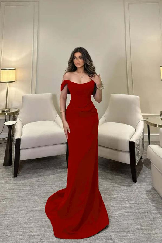 Off The Shoulder Sleeveless Long Mermaid Prom Dress With Pleated