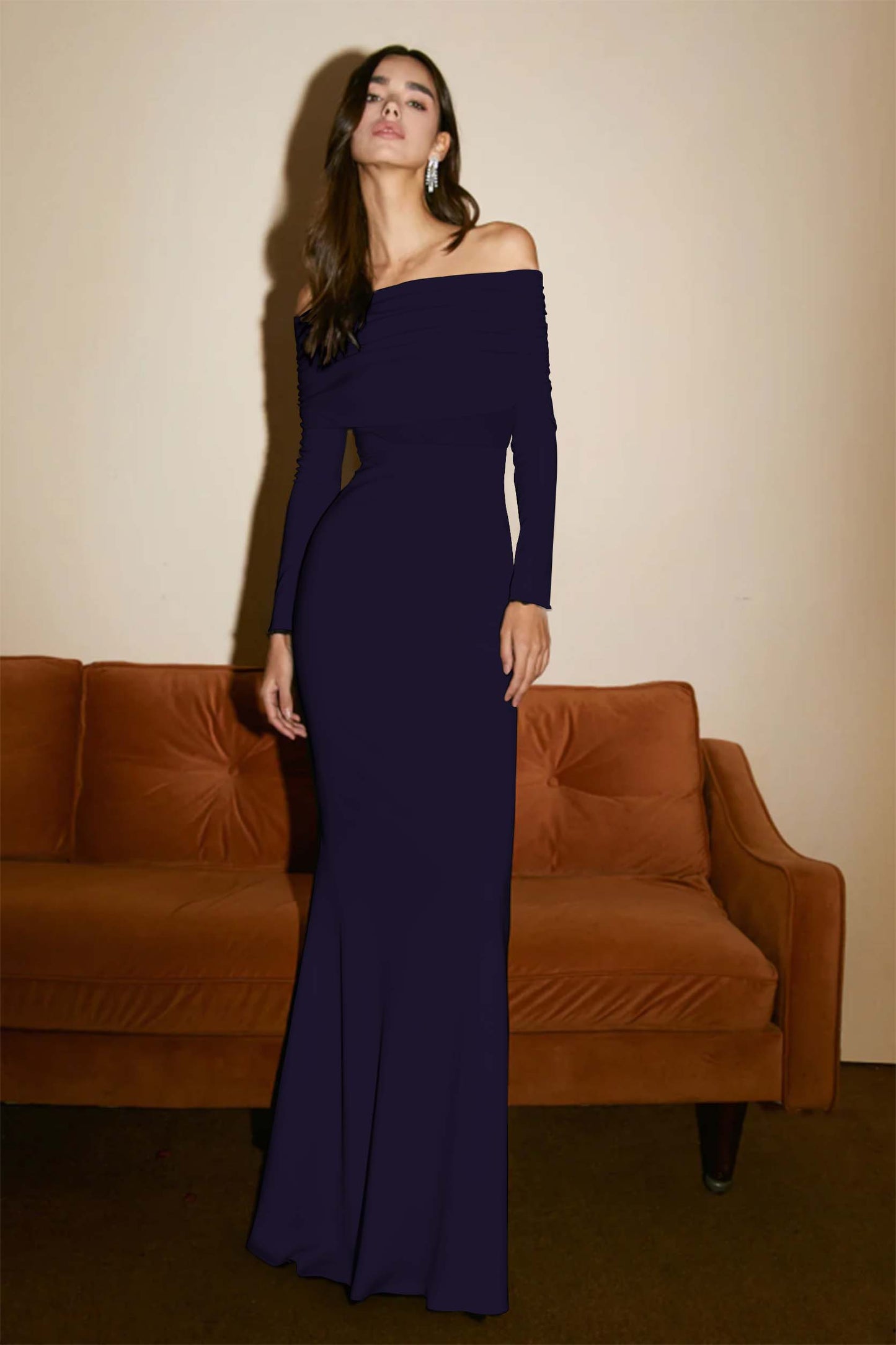 Strapless Long Sleeves Long Pleated Mermaid Prom Dress