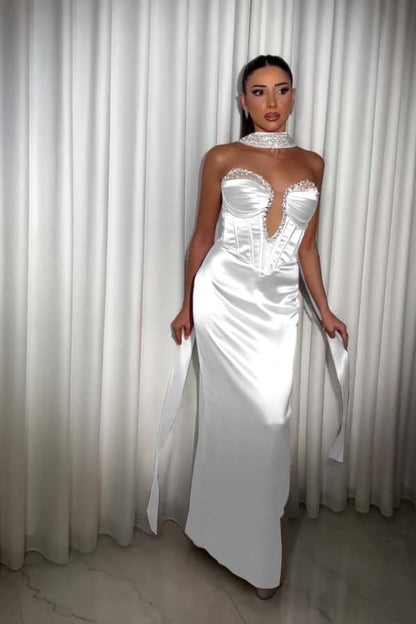 Strapless Sleeveless Long Mermaid Prom Dress With Pleated Beading