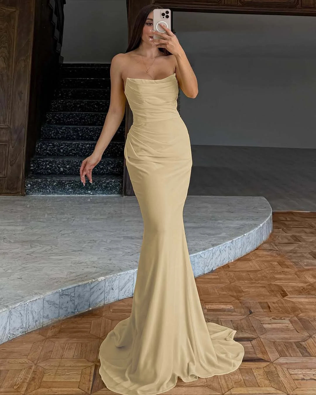 Elegant Yellow Chiffon Mermaid Long Prom Dress