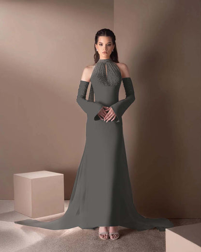 High Neck Strapless Long Sleeves Long Mermaid Prom Dress