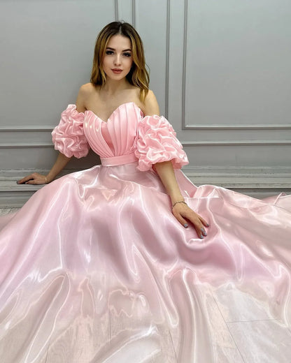 Blue Off-The-Shoulder Bright Tulle Long Prom Dress