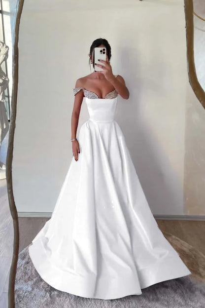 Red Formal A-Line Beaded Double Straps Prom Dress