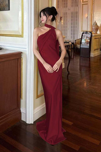 Halter Sleeveless Backless Long Mermaid Evening Formal Dress With Pleated