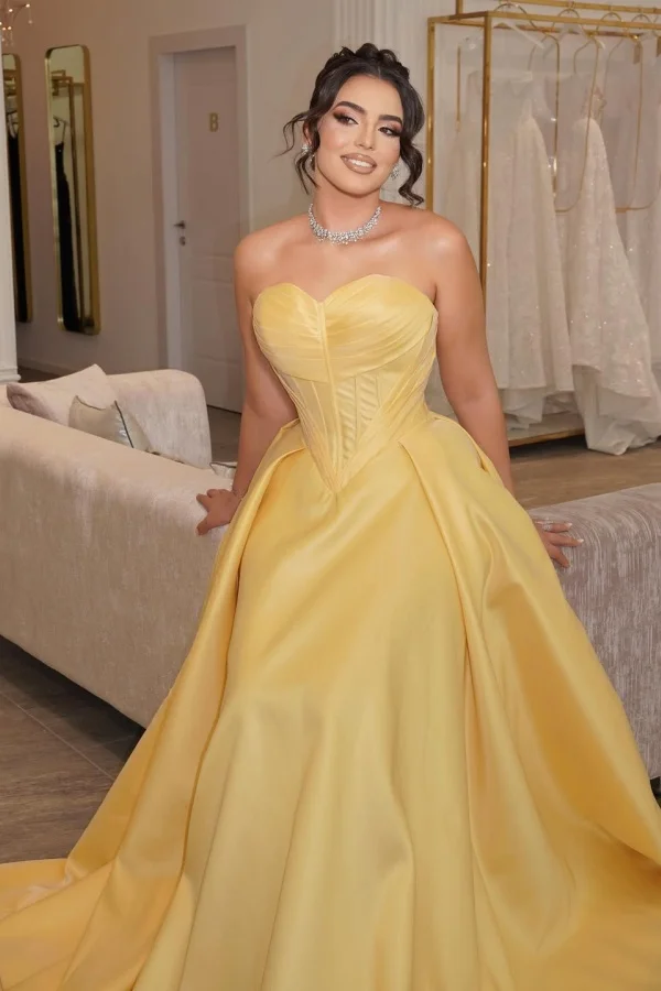 Strapless Sleeveless Long Pleated Mermaid Prom Dress With Corset