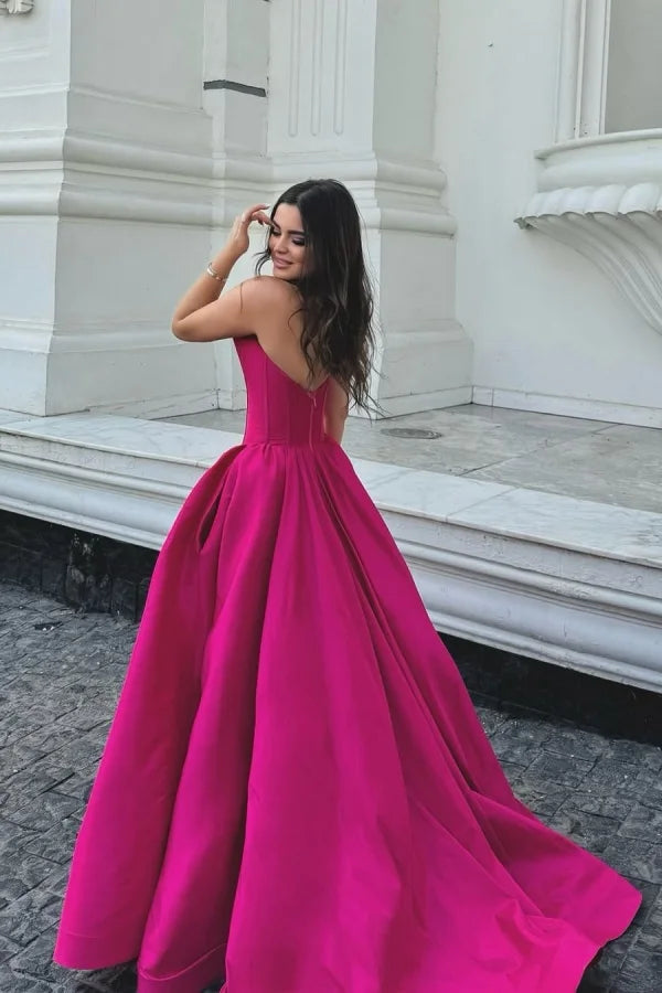 Fuchsia Strapless A-line Long Prom Dress
