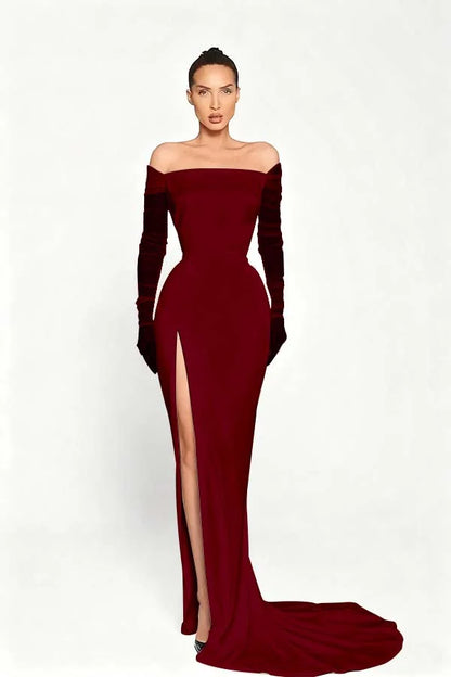 Black Long Sleeves Split Strapless Evening Dress ZT0409