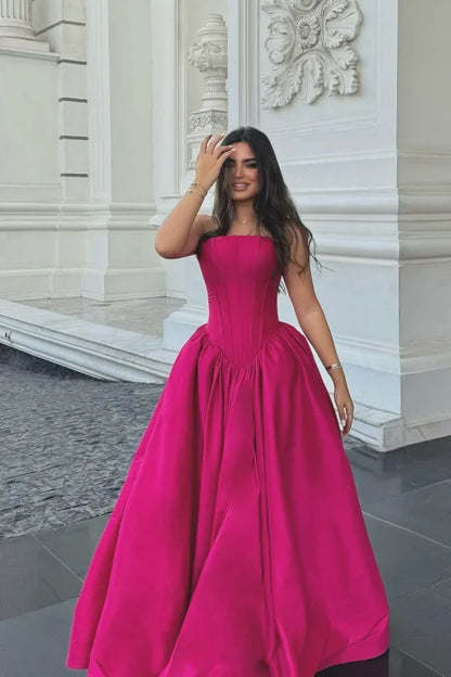 Fuchsia Strapless A-line Long Prom Dress